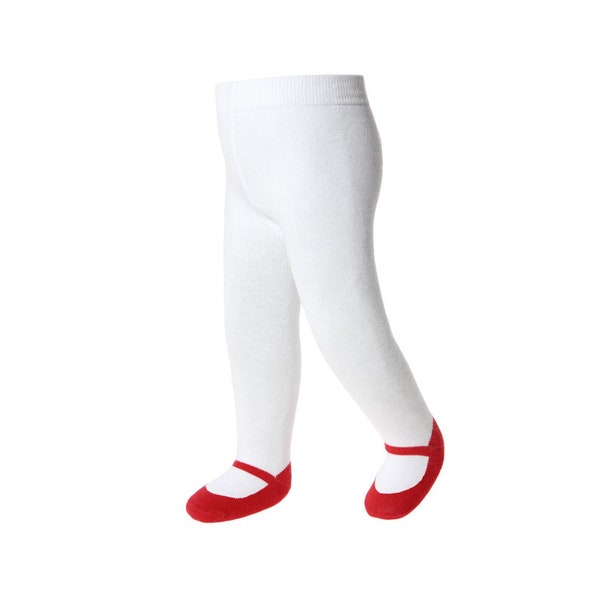 Baby Infant & Toddler Girl Mary Jane Tights with Shoe-Look- 0-6m, 6-12m,12-24m - Anti-slip Soles- Soft Cotton
