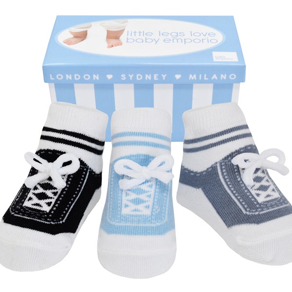 Baby Boy Socks that look like shoes- 0-12 Months - Anti slip-Soft Cotton-3 Pairs - Baby Shower Gift - Gift Box - LITTLE STEPS