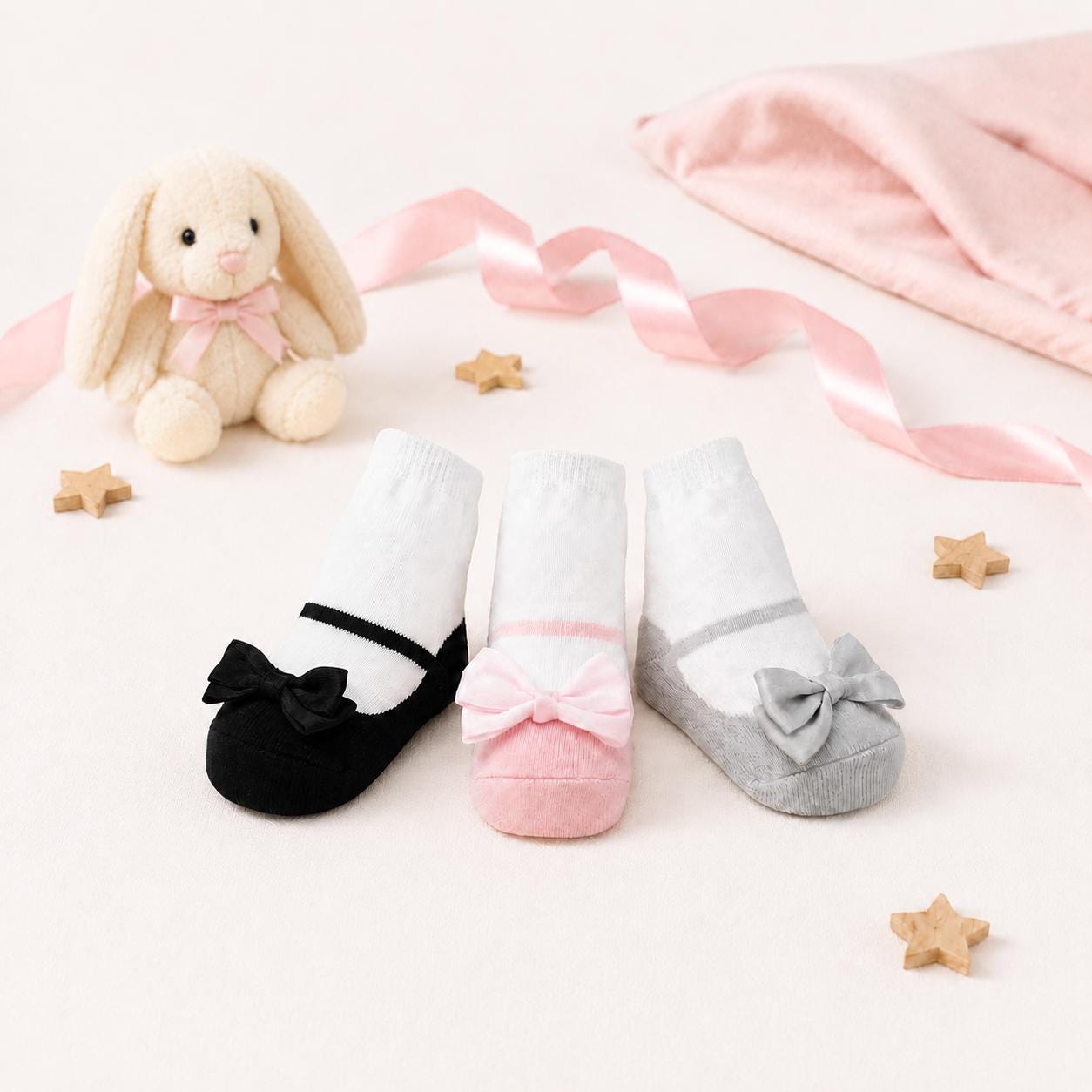 Baby Girl Shoe Socks - Anti-Slip Cotton Blend, 0-12 Months (3 Pairs)