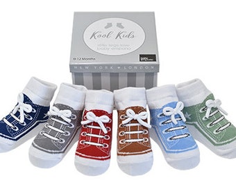 Baby Socks that look like shoes- 0-12 Months - Anti slip-Soft Cotton-6 Pairs - Baby Shower Gift - Gift Box -KOOL KIDS