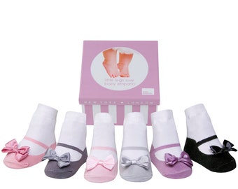 Baby & Toddler Girl Socks that look like shoes - 0-12 or 12-24 Months - Anti slip-Soft Cotton - 6 Pairs - Baby Shower Gift - Gift Box