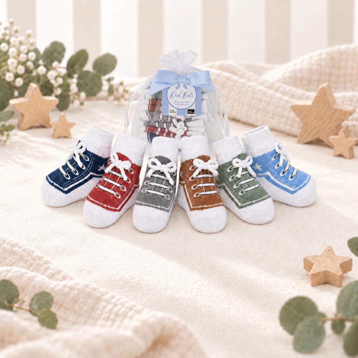 Sneaker Socks - Soft Cotton Anti-Slip Baby Toddler Socks (0-12 or12-24 Months, 6 Pairs)