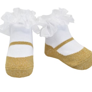Gold Sparkle Girl Socks - Shoe look - Single Pair - 0-12 Months -Anti slip-Soft Cotton
