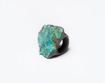 Statement Turquoise ring, Raw stone jewelry, Handmade unique piece of art
