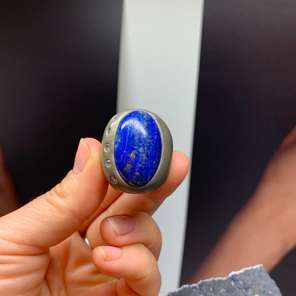 Bague en lapis-lazuli, bague en cristaux de quartz taillés en diamant, bijoux artisanaux