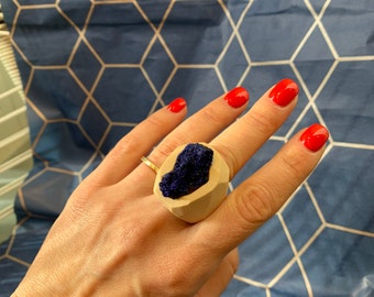 Lapis lazuli ring, Raw genuine stone ring, Big chunky statement ring
