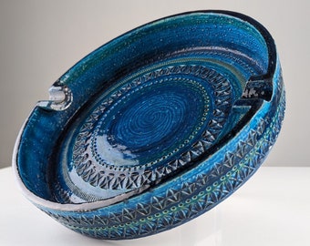 Giant blue ceramic ashtray by Aldo Londi for Bitossi