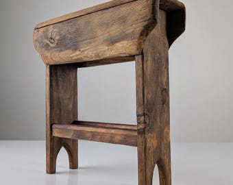 Wabi Sabi Rustic Solid Pine Saddle Stool, Cowboy Style Seated Position, 1970s