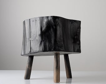 Wabi-Sabi Stool in Black Ebonized Wood with Butterfly Joints