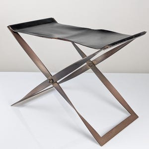 Steel and Leather Folding Stool, Denmark, 1960s