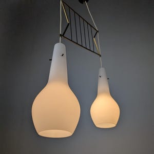 Italian Stilnovo Style Pendant Lamp with Opaline and Brass Shades, 1950s