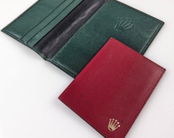 Portefeuille et passeport en cuir vert et rouge Rolex vintage