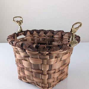 David Marshall Brutalist Splint Wood and Cast Brass Basket, 1970s