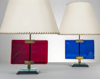 Pair of lamps by Pietro Chiesa for Fontana Arte in glass and brass