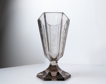 Hand-cut glass vase with message on the base to Captain Birger, Sweden 1930s