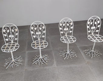 Set of five Sculptural Wrought Iron Garden Chairs with Tree Design 1950s