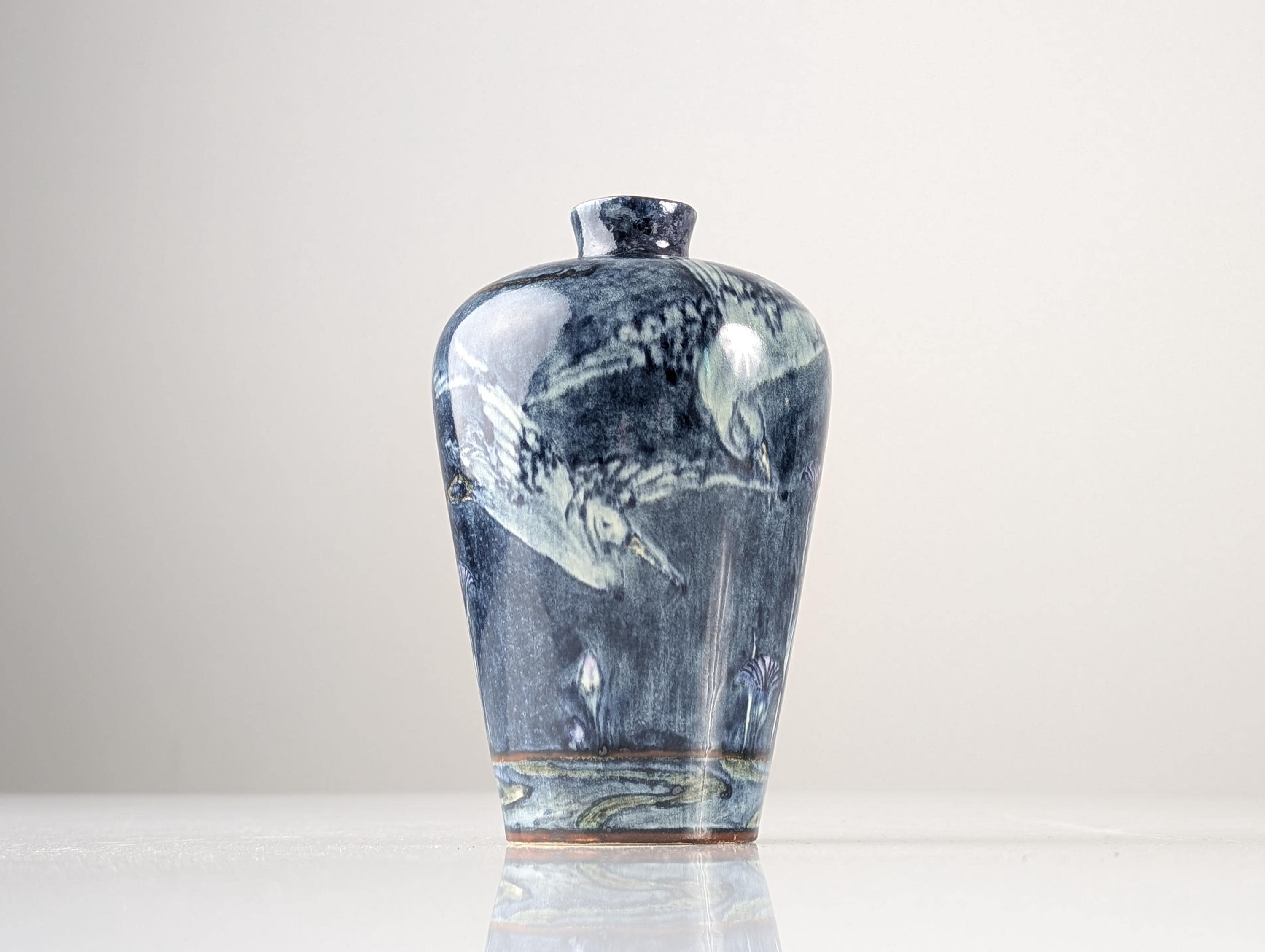 Art Nouveau Vase With Herons & Flowers On The Lake By J.w. Mijnlieff, Fayence Holland Utrecht 1900S