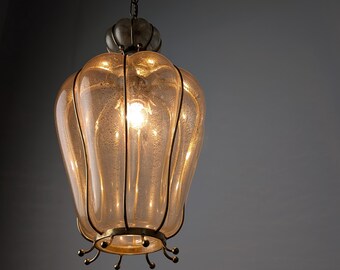 Barovier & Toso Murano glazen lantaarn met 24-karaats goud en messing, jaren 1960