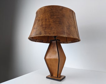 Table lamp in leather by Jacques Adnet 1940s