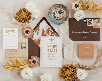 The Wrangler Suite: western wedding invitations, cowboy wedding invites, southwestern ranch stationery, custom cattle brand suite