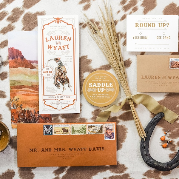 The Mesa Suite: western wedding invitations, cowboy wedding invites, southwestern ranch stationery, desert rodeo wedding