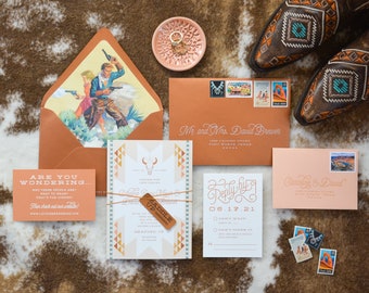 The Wild West Suite: western wedding invitations, cowboy wedding invites, southwestern ranch stationery suite, desert wedding