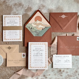 The Sundance Suite: mountain wedding invitations, modern western wedding invites, southwestern ranch stationery suite