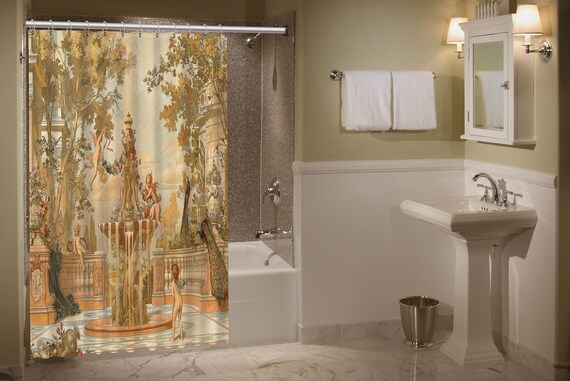 Custom Shower Curtain Featuring Winged Putti Frolicking Around Etsy