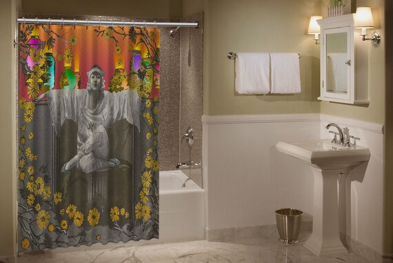 Customprinted Shower Curtain Featuring An Asianinspired Maiden Etsy