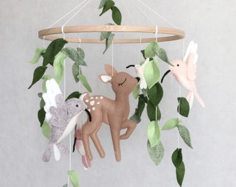 Hummingbirds Deer Mobile - Woodland Nursery - Greenery Baby Mobile - Deer Mobile - Bambi Mobile - Nursery Decor - Baby Shower Gift