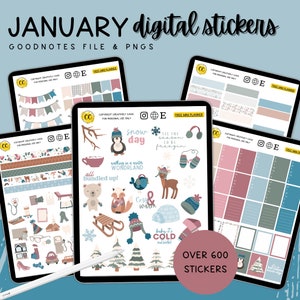 January Monthly Kit Digital Stickers, Winter Planner Stickers, Snow Day Planner Stickers, Goodnotes Stickers, Precropped Planner Stickers
