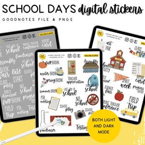 School Days Digital Planner Stickers, Teacher GoodNotes Stickers, Education Digital Bullet Journal Stickers, Student PNG Clipart