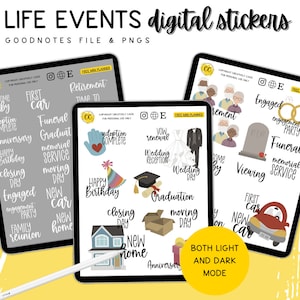 Naklejki na cyfrowe planery wydarzeń życiowych, naklejki GoodNotes na śluby, naklejki na cyfrowe dzienniki Bullet Journal z okazji uroczystości, clipart PNG z życia