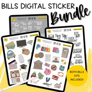 Bills Digital Planner Stickers, Finance GoodNotes Stickers, Bill Reminder Digital Bullet Journal Stickers, Banking Digital Stickers