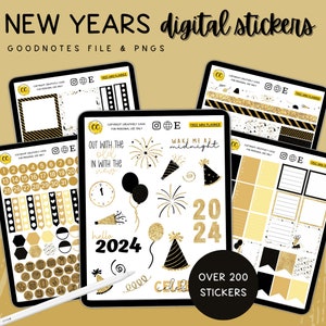 New Years Eve Digital Planner Stickers, 2024 New Years GoodNotes Stickers, NYE Sparkle Celebration Digital Planner Stickers