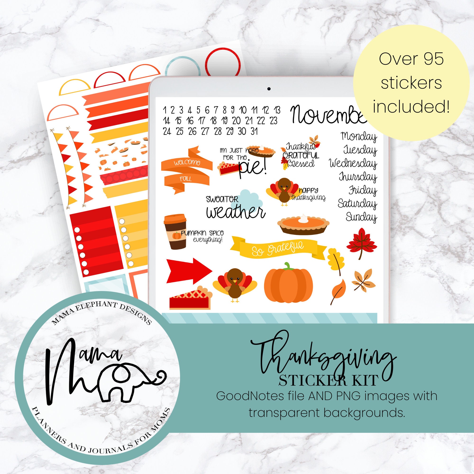 Thanksgiving Digital Planner Stickers Fall Goodnotes Etsy