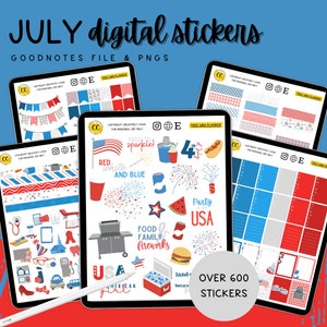 July Digital Planner Sticker Kit, Independence Day GoodNotes Stickers, Firework Planner Stickers, 4th of July Stickers, BBQ Digital Stickers