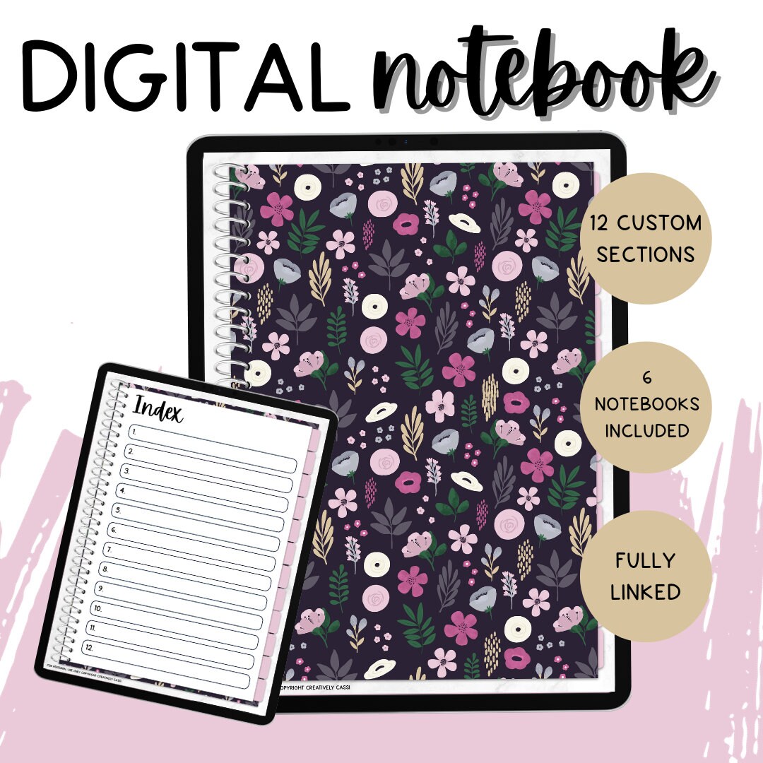 Purple Flower Digital Notebook, Goodnotes Customizable Notebook ...