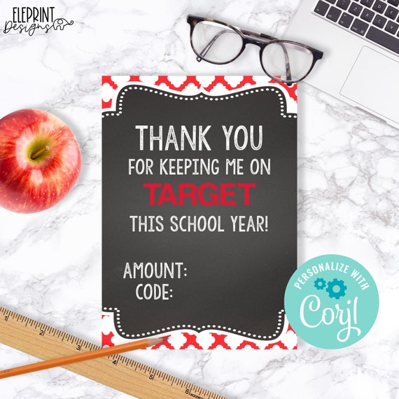 Virtual Target Teacher Appreciation Gift Card Personalized Etsy