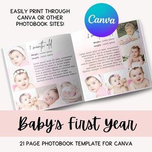 Canva Photobook Template, Baby&#39;s First Year Photobook, Girl Baby Book Template, Canva Memory Photo Book Template, Baby Milestone Book