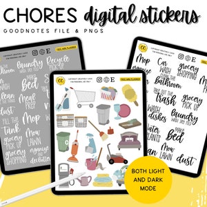 Chores Digital Planner Stickers, Cleaning GoodNotes Stickers, To Do List Digital Bullet Journal Stickers, Cleaning PNG Clipart