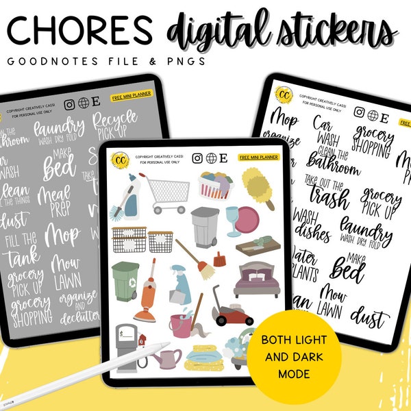 Chores Digital Planner Stickers, Cleaning GoodNotes Stickers, To Do List Digital Bullet Journal Stickers, Cleaning PNG Clipart