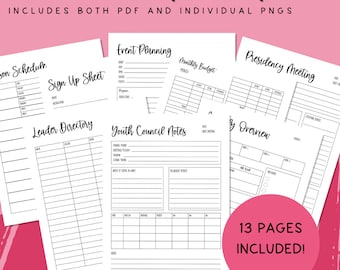 Young Women Presidency Digital Planner Inserts, LDS Young Women Presidency Binder, LDS Planner, Mormon Planner, Latter-day Saint Inserts