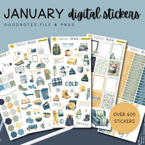 January Monthly Kit Digital Stickers, Winter Planner Stickers, Snow Day Planner Stickers, Goodnotes Stickers, Precropped Planner Stickers