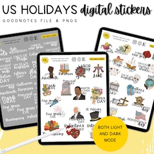 USA Holiday Digital Planner Stickers, Holiday Planner Stickers, United States Holiday Stickers, Federal Holiday Stickers for GoodNotes