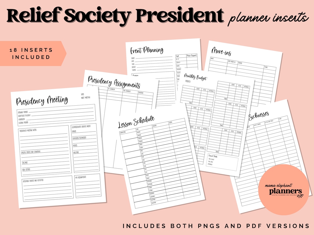 Relief Society Presidency Digital Planner Inserts LDS Etsy