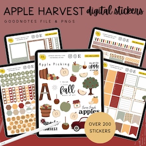 Apple Harvest Digital Planner Sticker Kit, Fall Precropped GoodNotes Stickers, Autumn Planner Stickers, Seasonal Digital Stickers