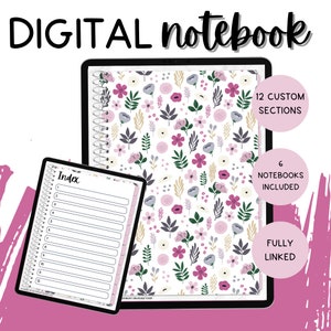 Purple Flower Digital Notebook, GoodNotes Customizable Notebook, Digital School Notebook, Digital Journal, Portrait Digital Notebook