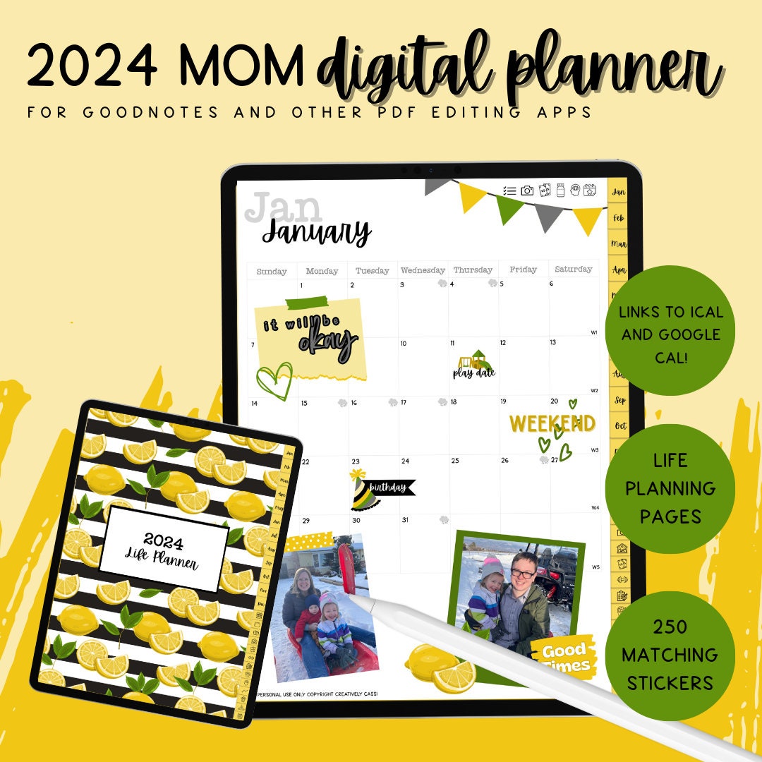2024 Dated Digital Planner for Moms, Ultimate Goodnotes Planner, Yellow ...