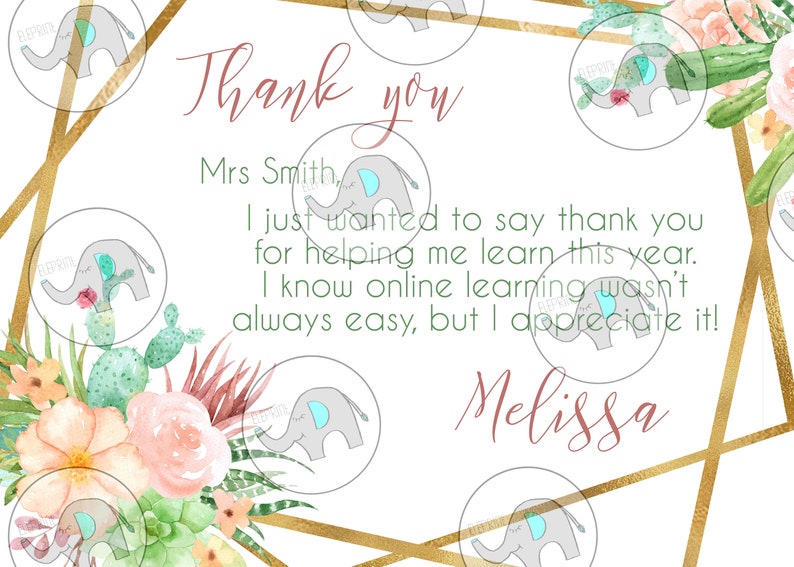 Virtual Succulent Thank You Note Appreciation Card Etsy